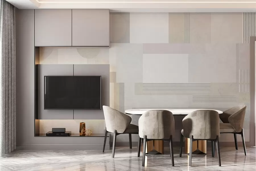 murales de pared geometría abstracta en tonos grises y beiges w04635