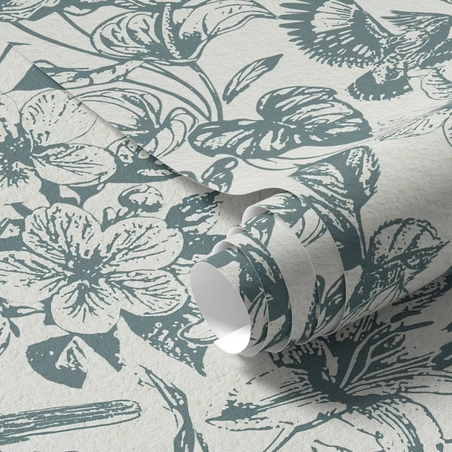 murales de pared Adorno floral monocromático con pájaros a00737