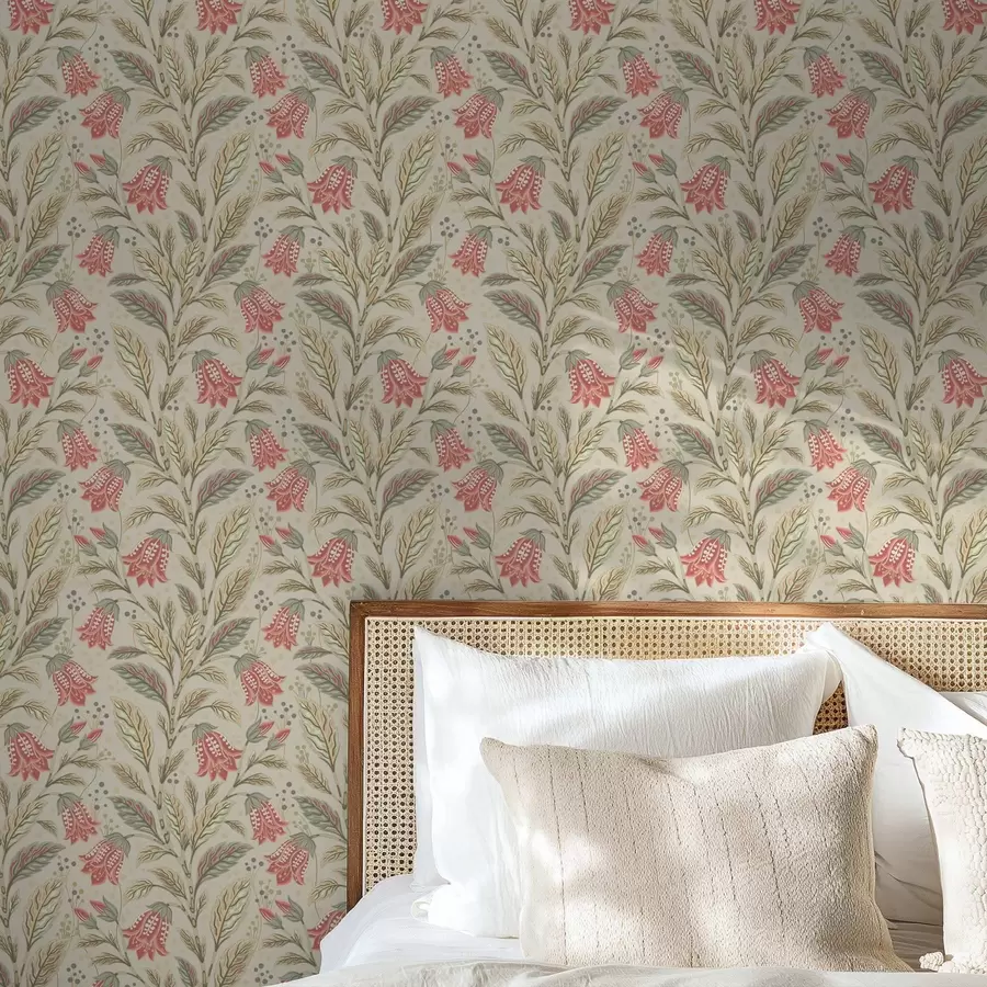 murales de pared Pequeñas flores con forma de campana en tonos rosa y verde a00760