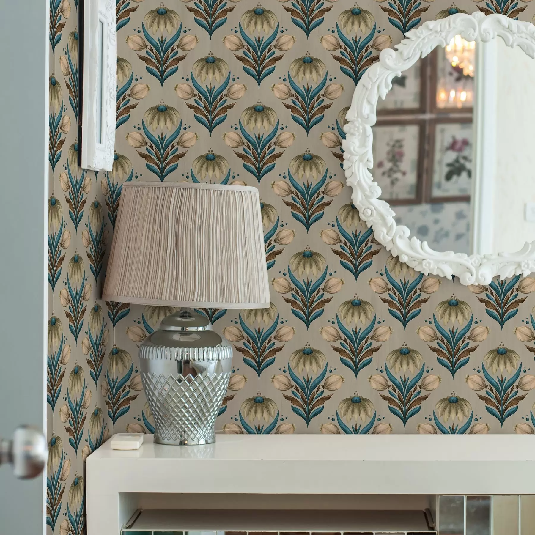 murales de pared Adorno floral simétrico en tonos cálidos a00812