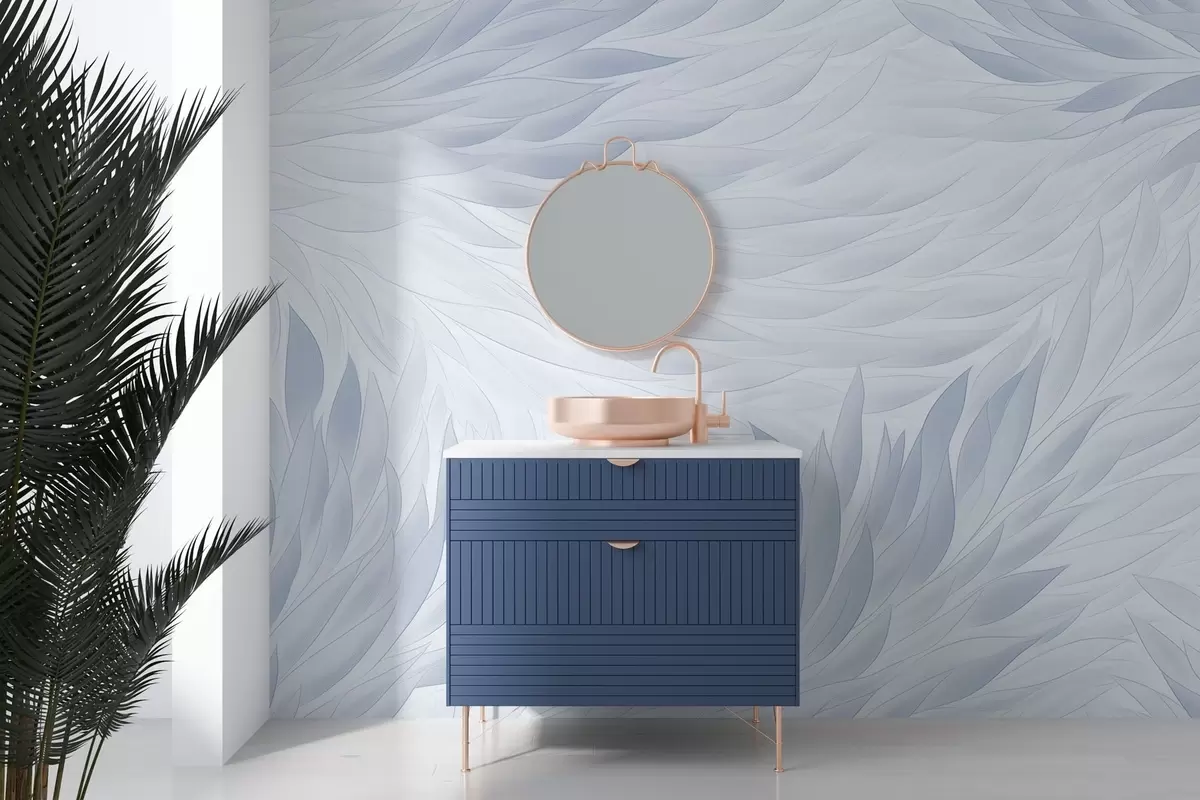 Murales de pared Hojas onduladas en tonos azul claro w04610v1 murales de pared Hojas onduladas en tonos azul claro w04610v1