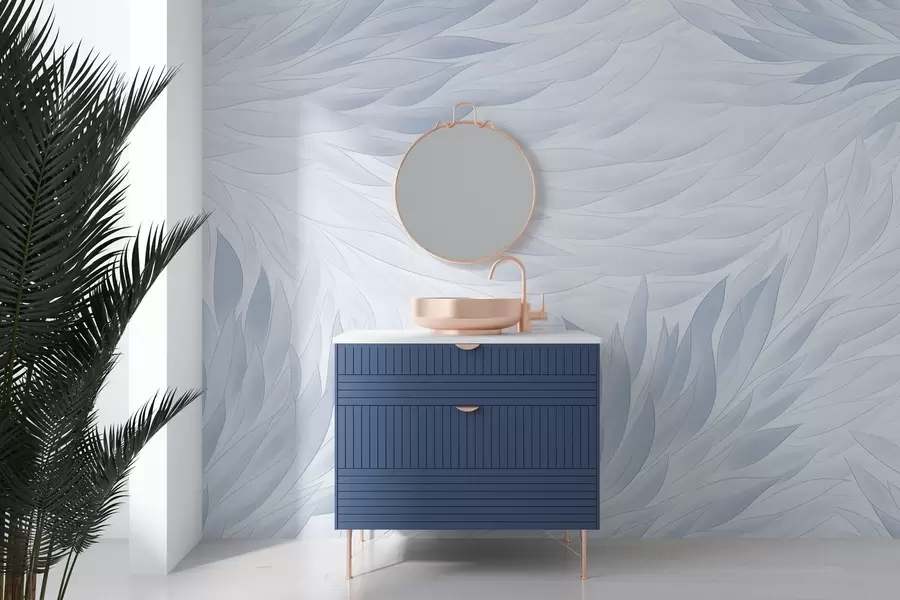 Murales de pared Hojas onduladas en tonos azul claro w04610v1 murales de pared Hojas onduladas en tonos azul claro w04610v1