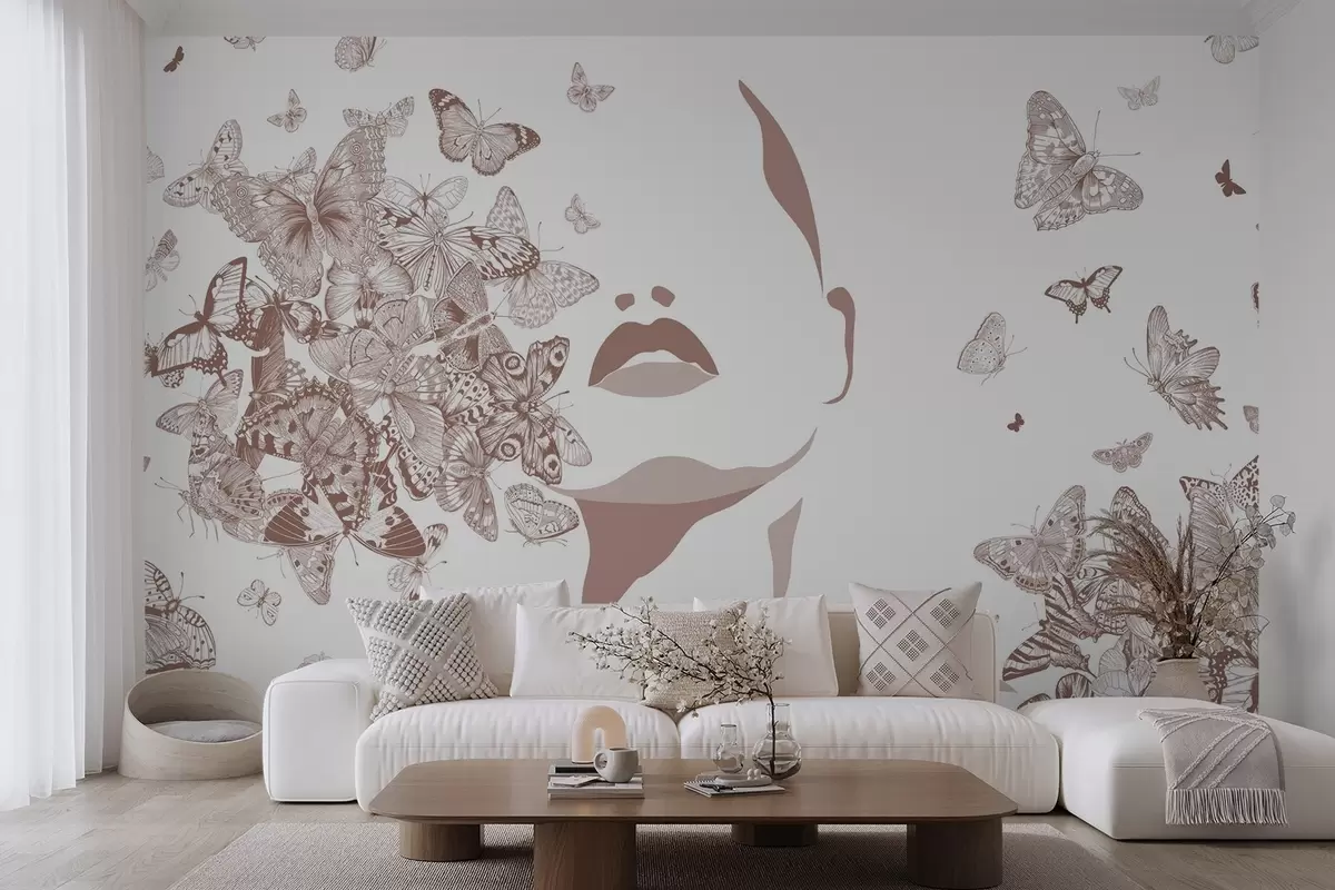 murales de pared Silueta de un rostro entre mariposas w04778