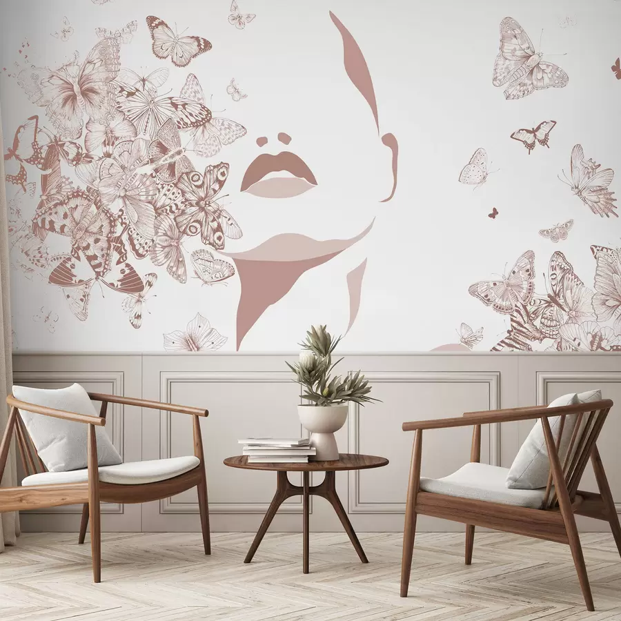 Murales de pared Silueta de un rostro entre mariposas w04778 murales de pared Silueta de un rostro entre mariposas w04778