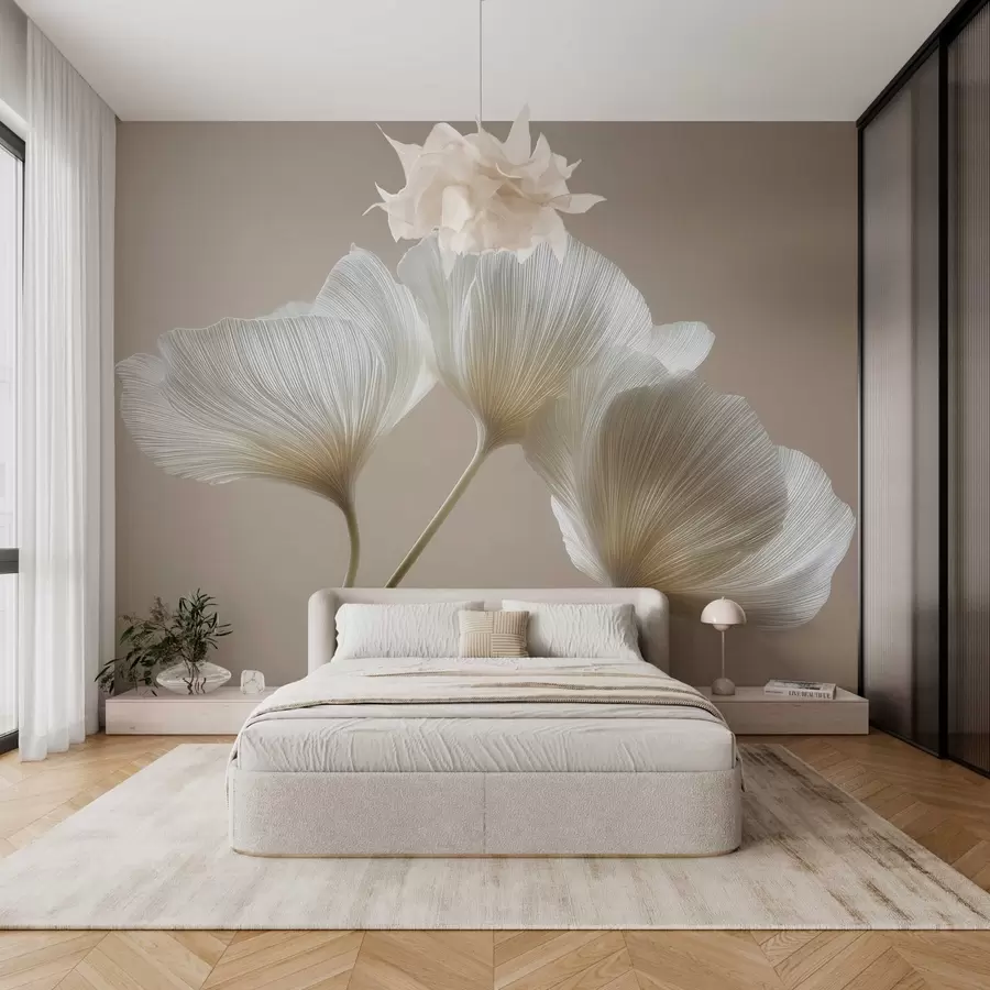 Murales de pared tres delicadas flores sobre un fondo beige w04810 murales de pared tres delicadas flores sobre un fondo beige w04810