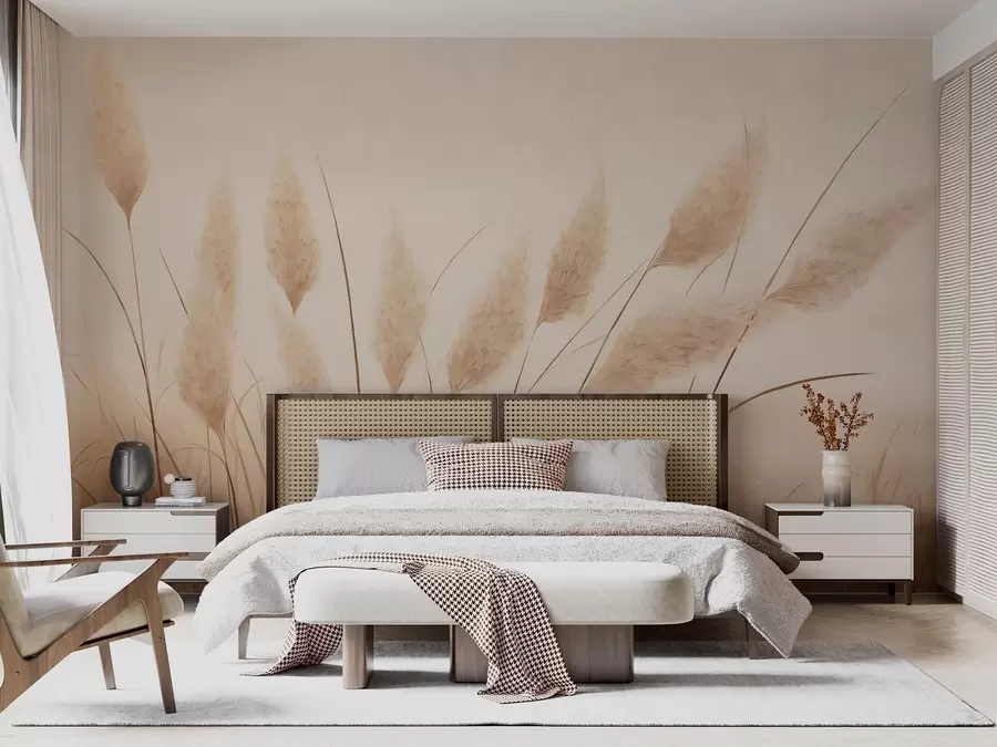 murales de pared Hierba pampa de color beige suave en el campo w09324