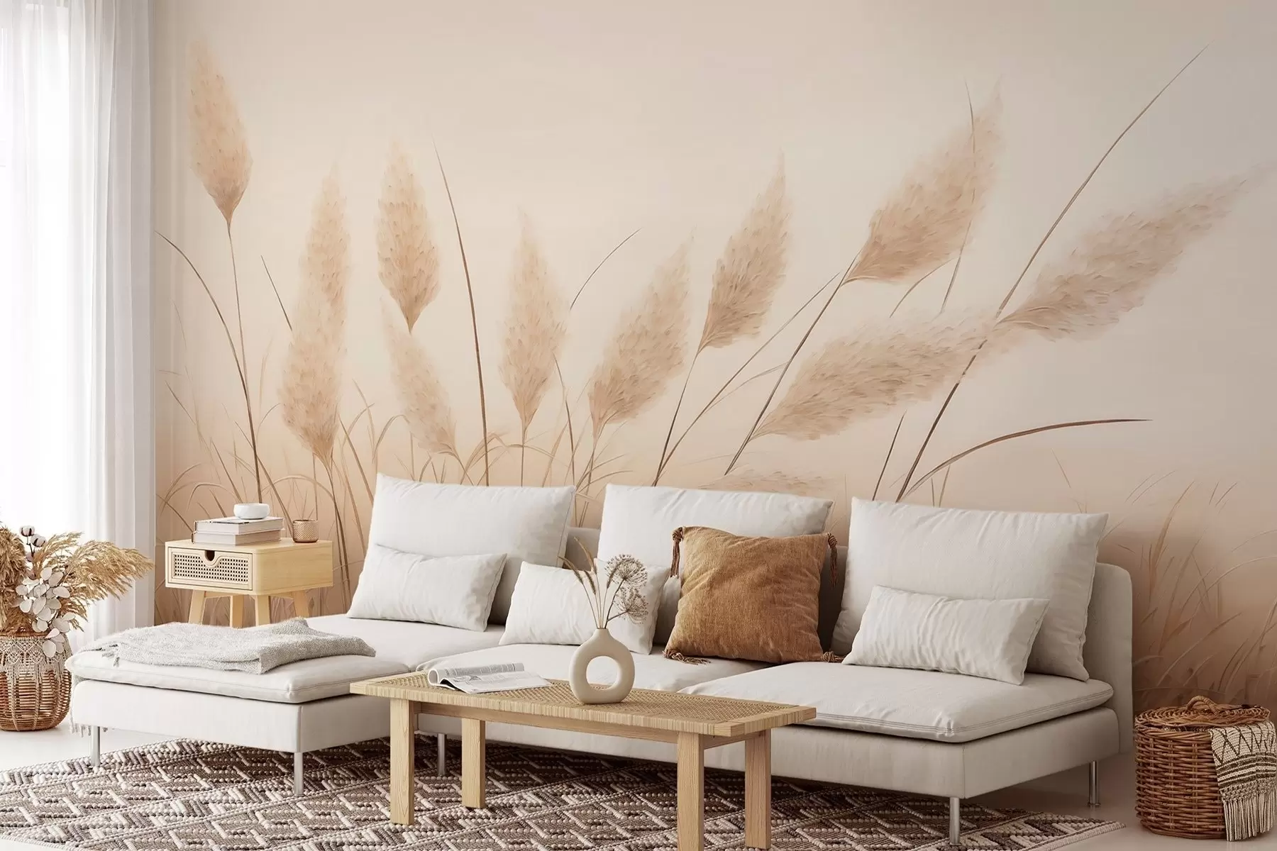 murales de pared Hierba pampa de color beige suave en el campo w09324