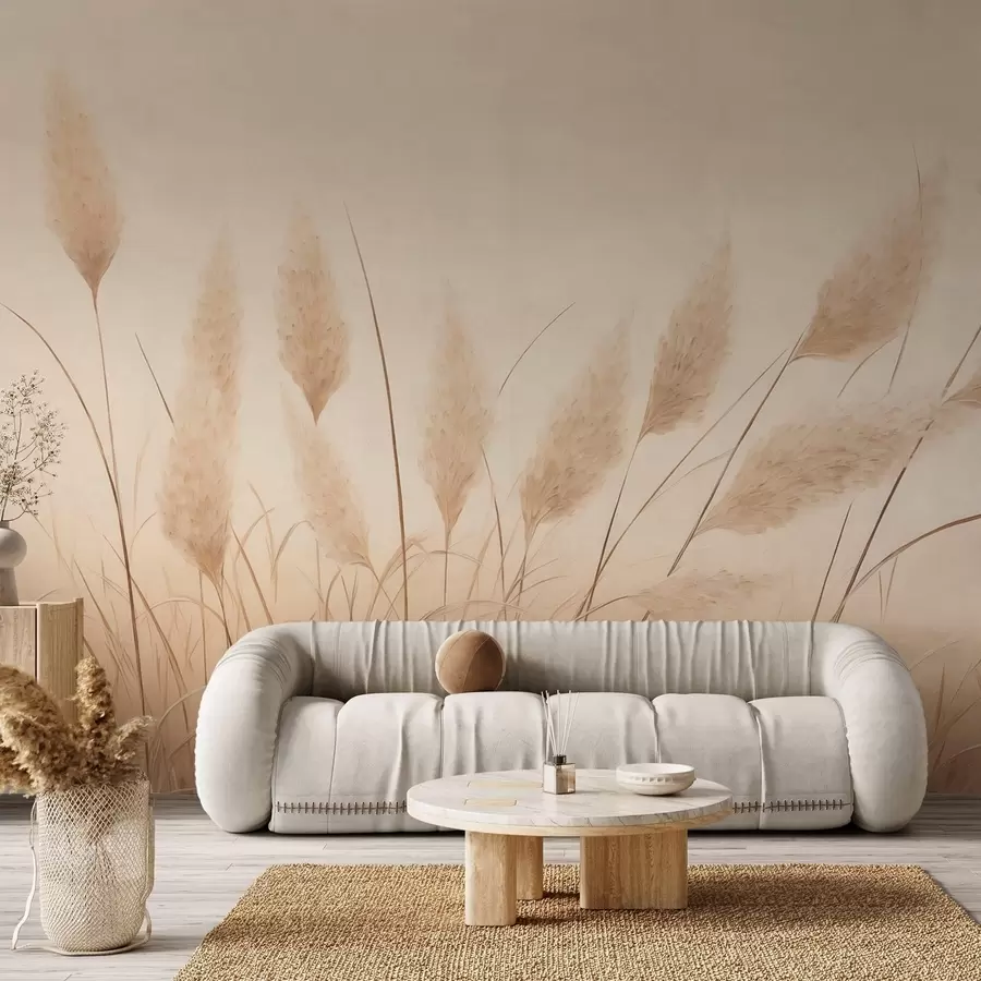 Murales de pared Hierba pampa de color beige suave en el campo w09324 murales de pared Hierba pampa de color beige suave en el campo w09324