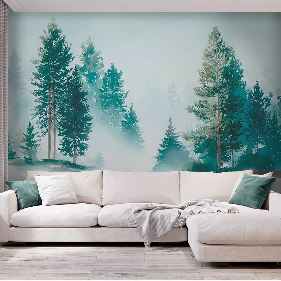 Murales de pared Bosque de pinos brumoso en estilo acuarela w09444 murales de pared Bosque de pinos brumoso en estilo acuarela w09444
