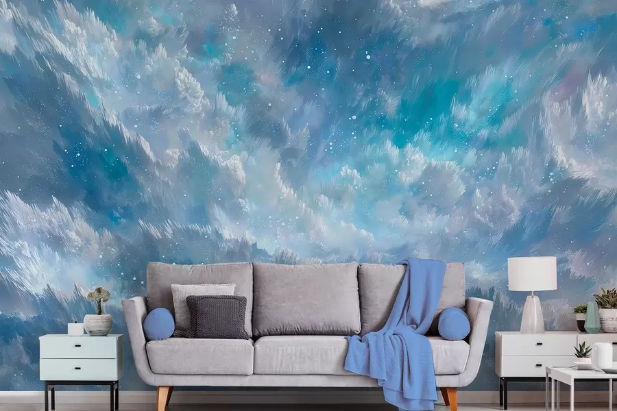 murales de pared Nubes abstractas celestiales en una fresca paleta de colores pastel w09459