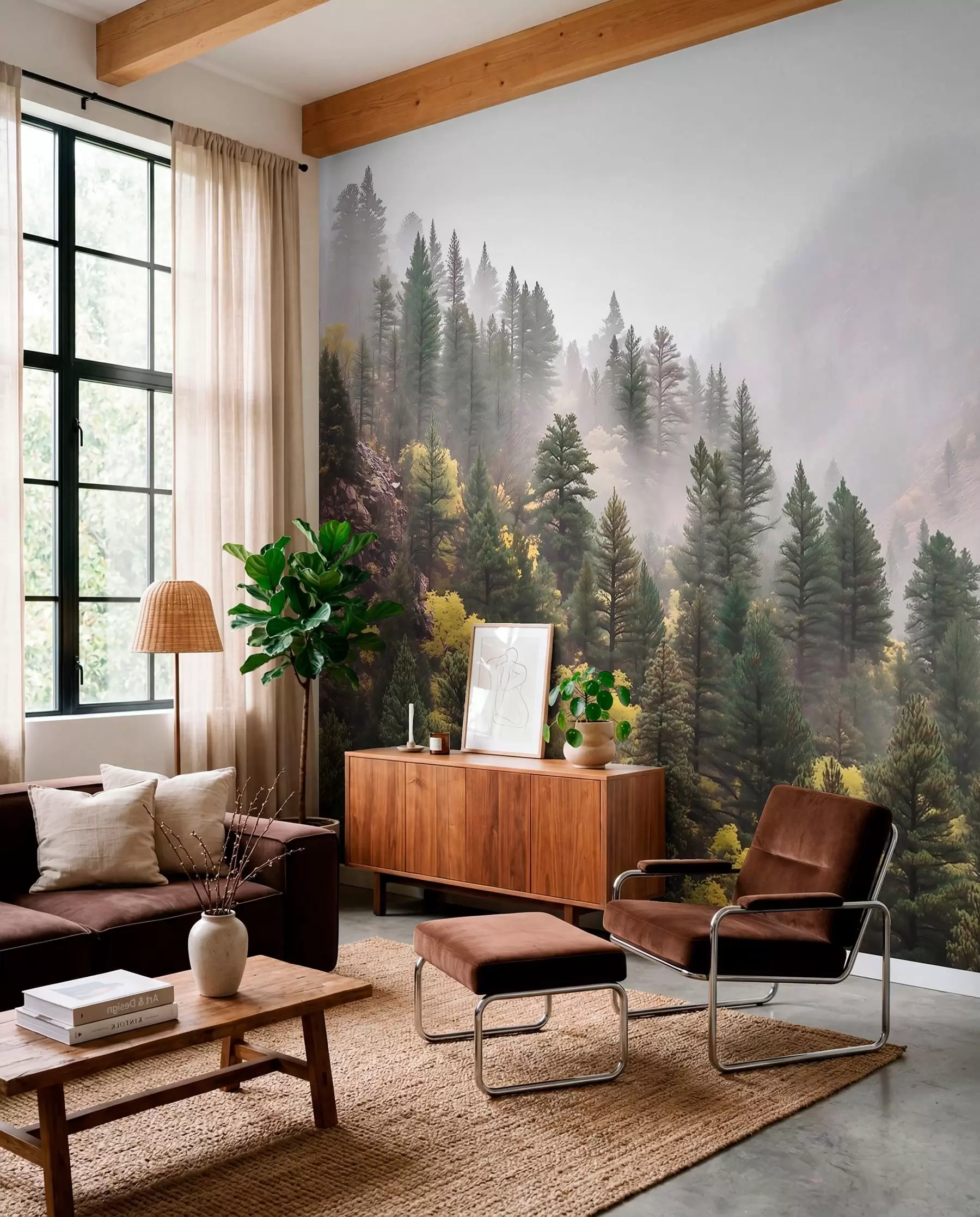 murales de pared Laderas boscosas en la niebla w09463