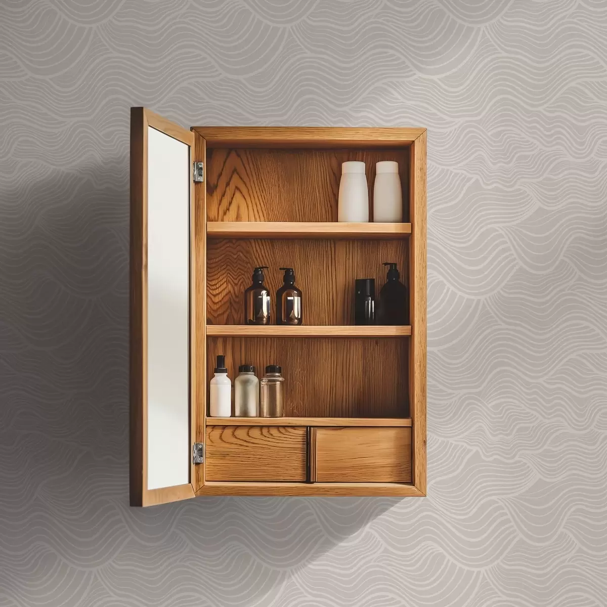 Papel pintado Líneas onduladas tono sobre tono en beige cálido a00681v1 Papel pintado Líneas onduladas tono sobre tono en beige cálido a00681v1