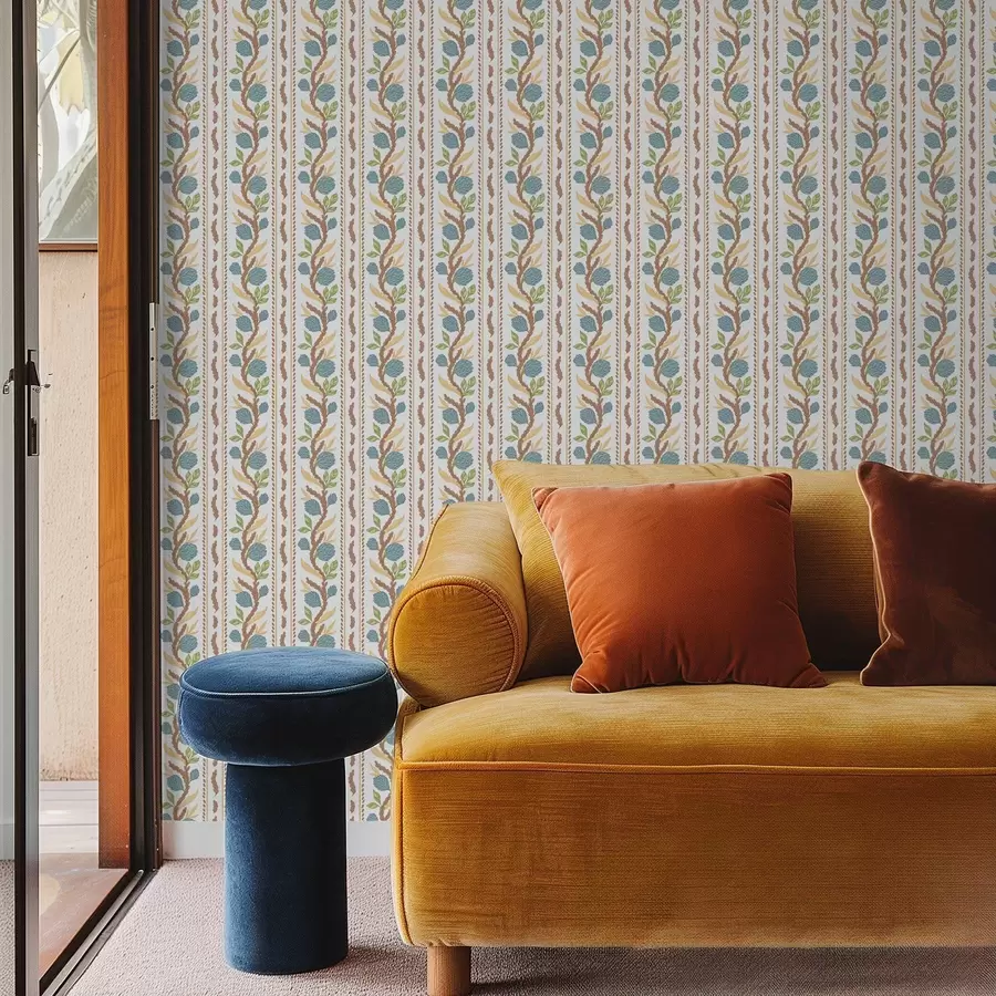 murales de pared Rayas verticales con flores azules a00816v2