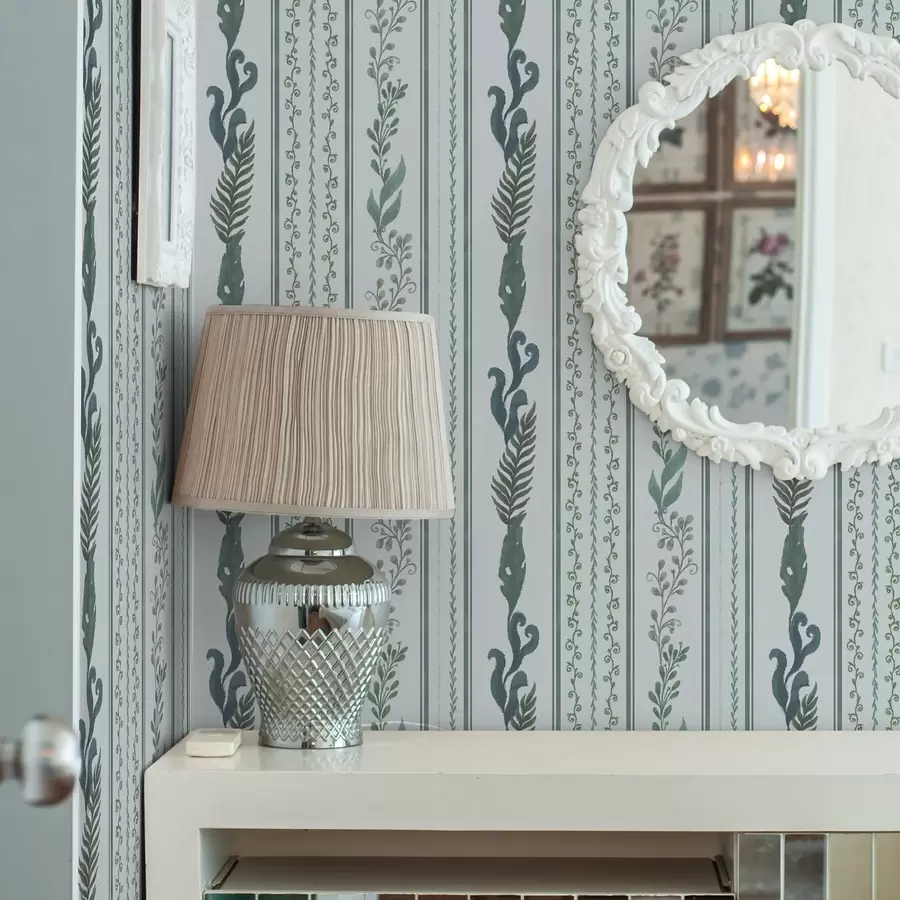 murales de pared Rayas con ramificaciones y rizos en azul claro frío a00823v1