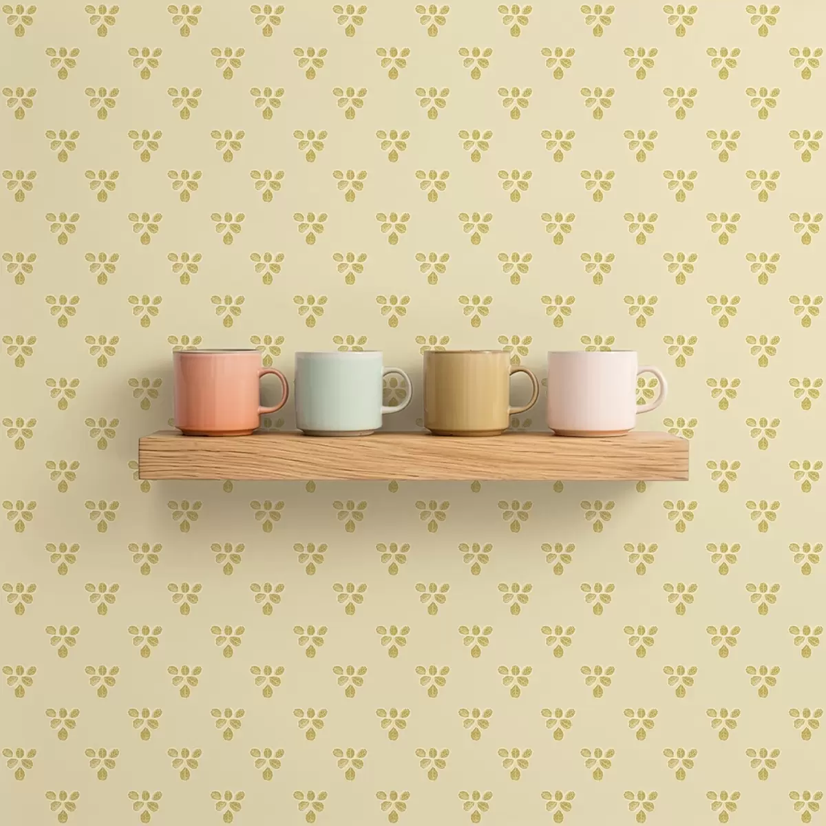 Papel pintado Pequeña repetición: tríos de hojas sobre fondo crema-beige. a00848 Papel pintado Pequeña repetición: tríos de hojas sobre fondo crema-beige. a00848