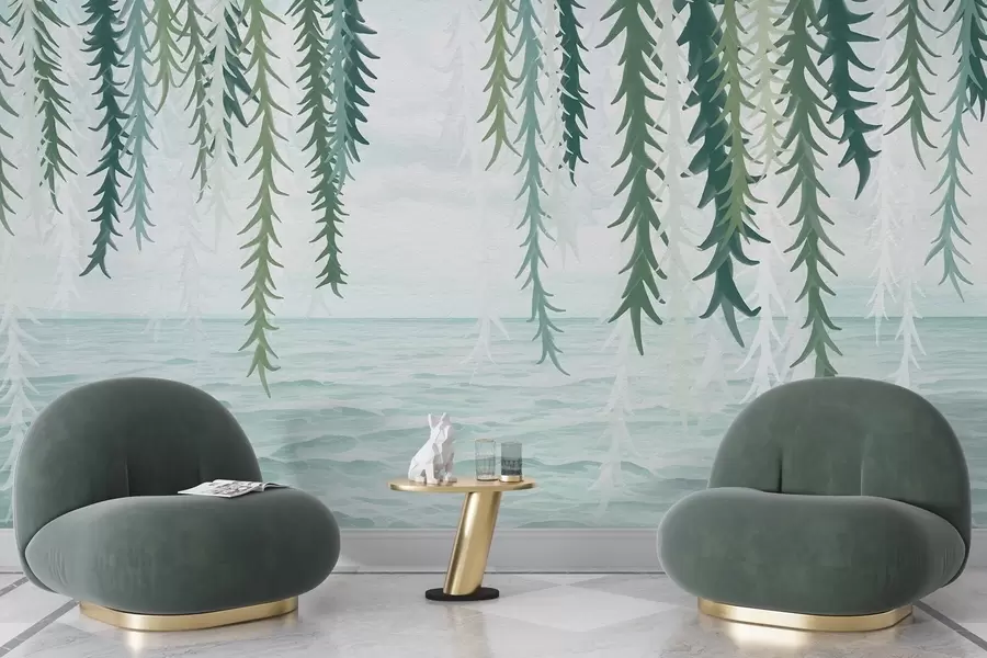 murales de pared Delicadas enredaderas colgando sobre el agua, estilo acuarela. w04830