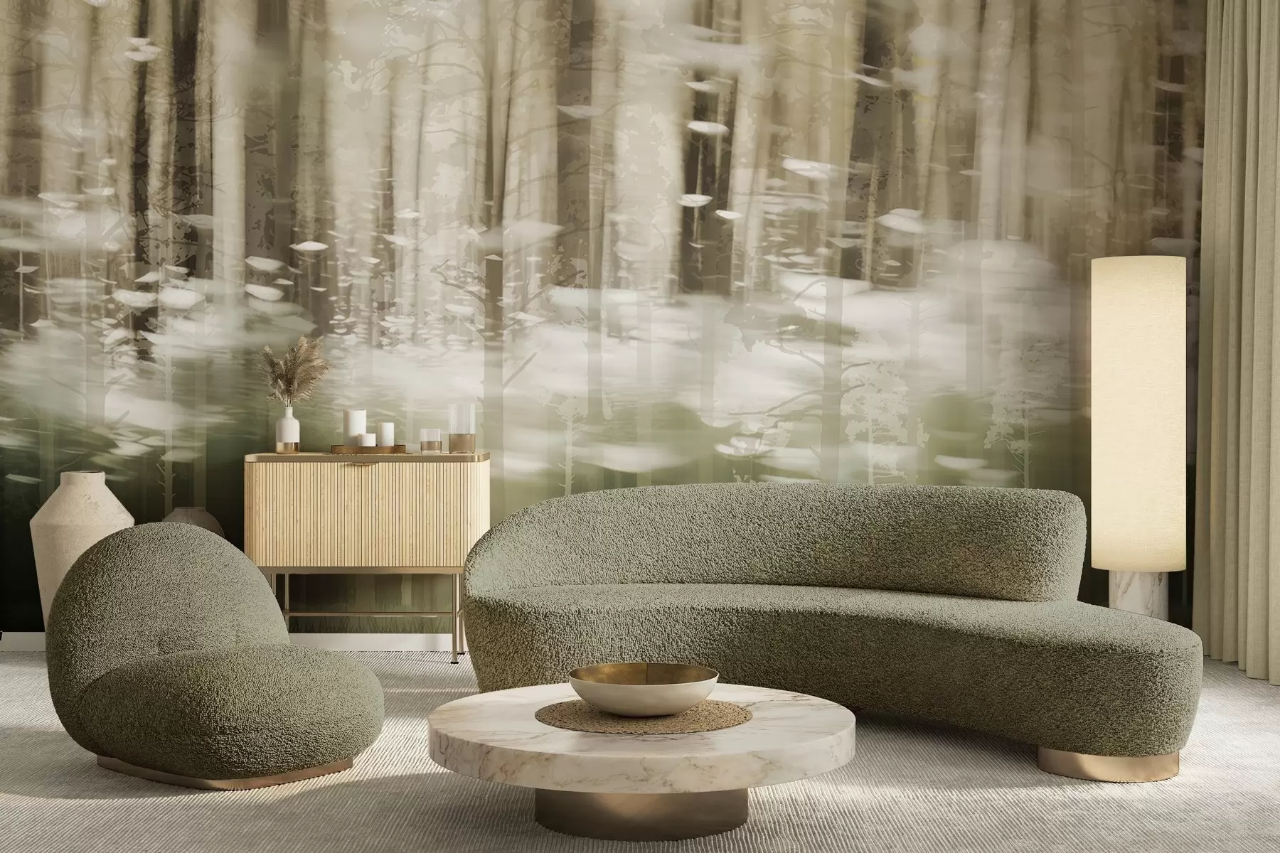 murales de pared Troncos de árboles estilizados en colores pastel w04844