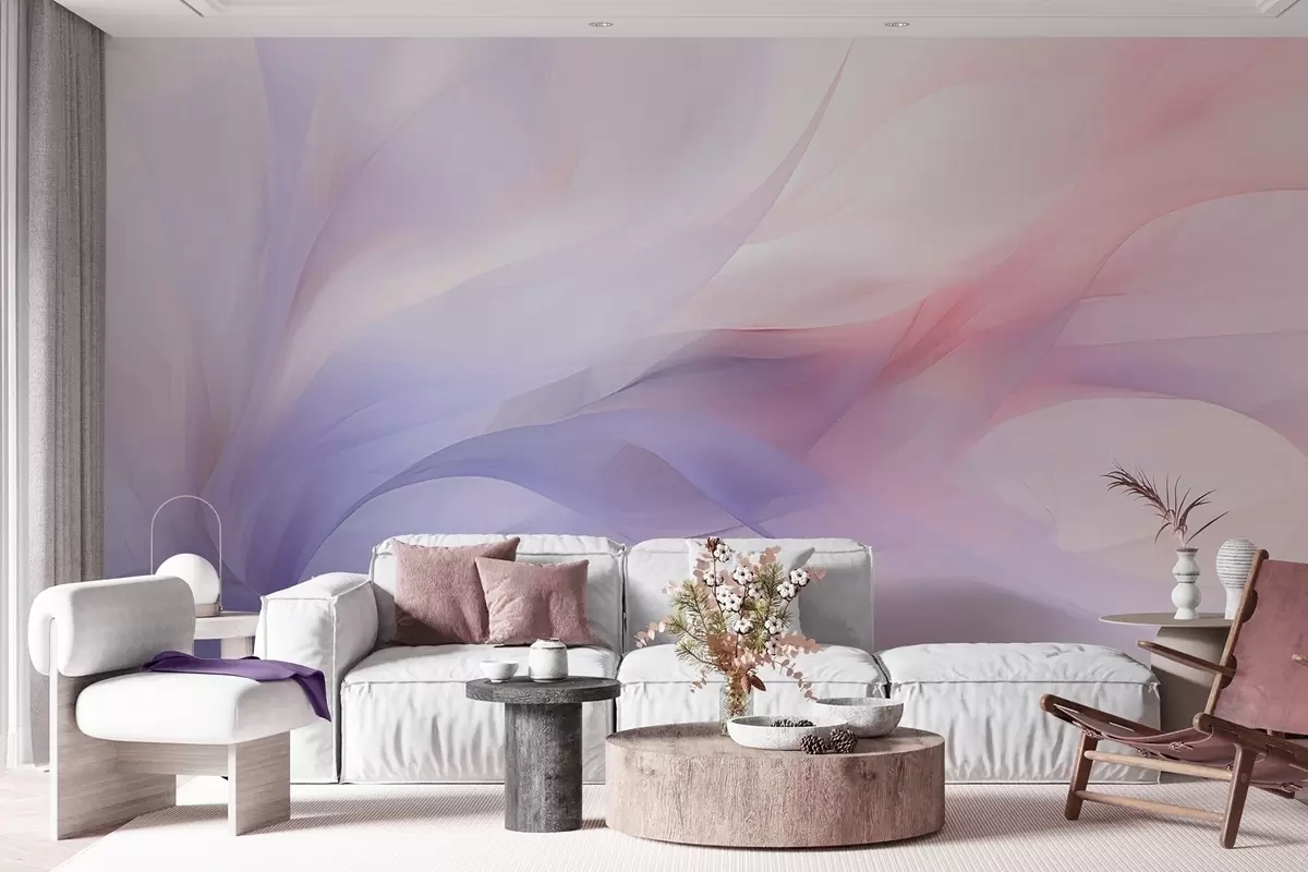 murales de pared Suaves ondas abstractas en tonos azules y rosas. w09508