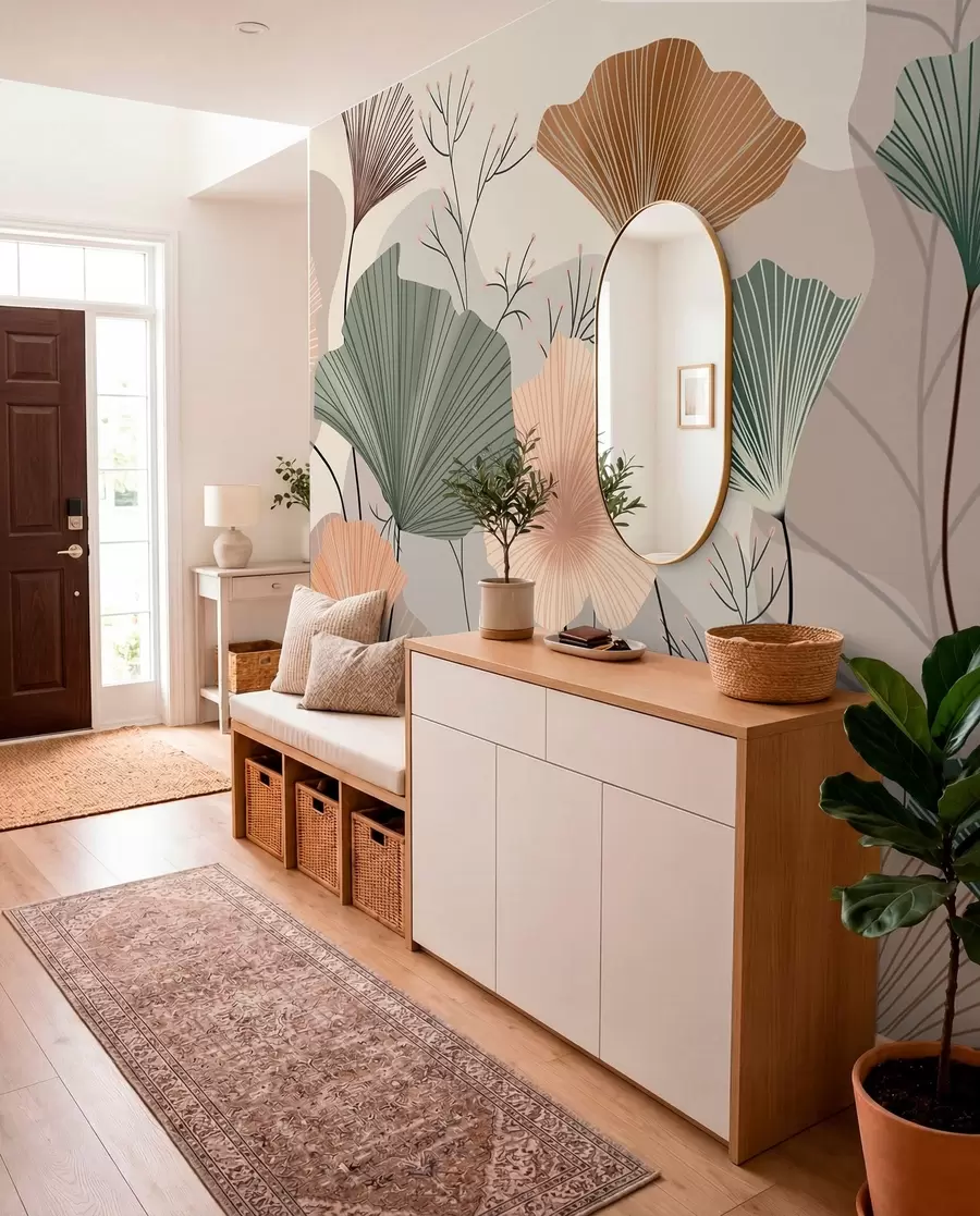 murales de pared elegantes hojas de loto w04815
