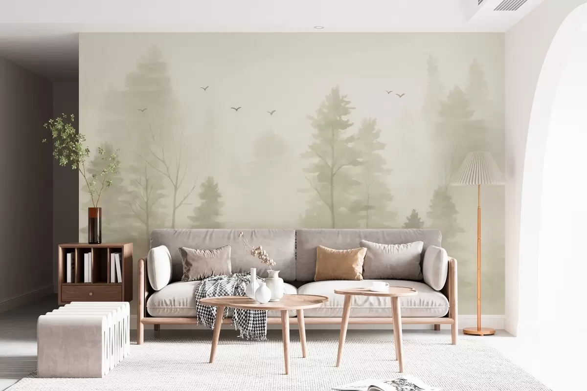 murales de pared Bosque aéreo en tonos beige, estilo acuarela. w04872