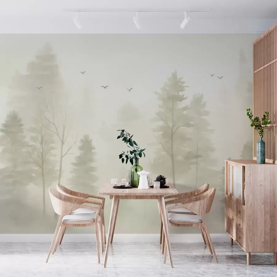 murales de pared Bosque aéreo en tonos beige, estilo acuarela. w04872