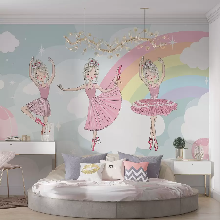 murales de pared Princesas con el cielo y el arcoíris como telón de fondo w04907