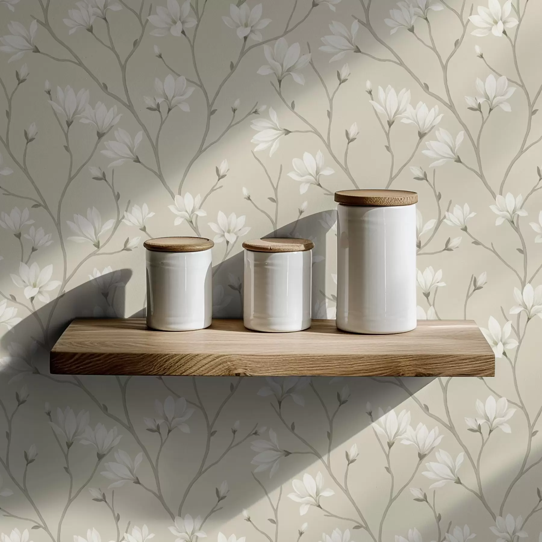 murales de pared Magnolias claras en esbeltas ramas beige a00890