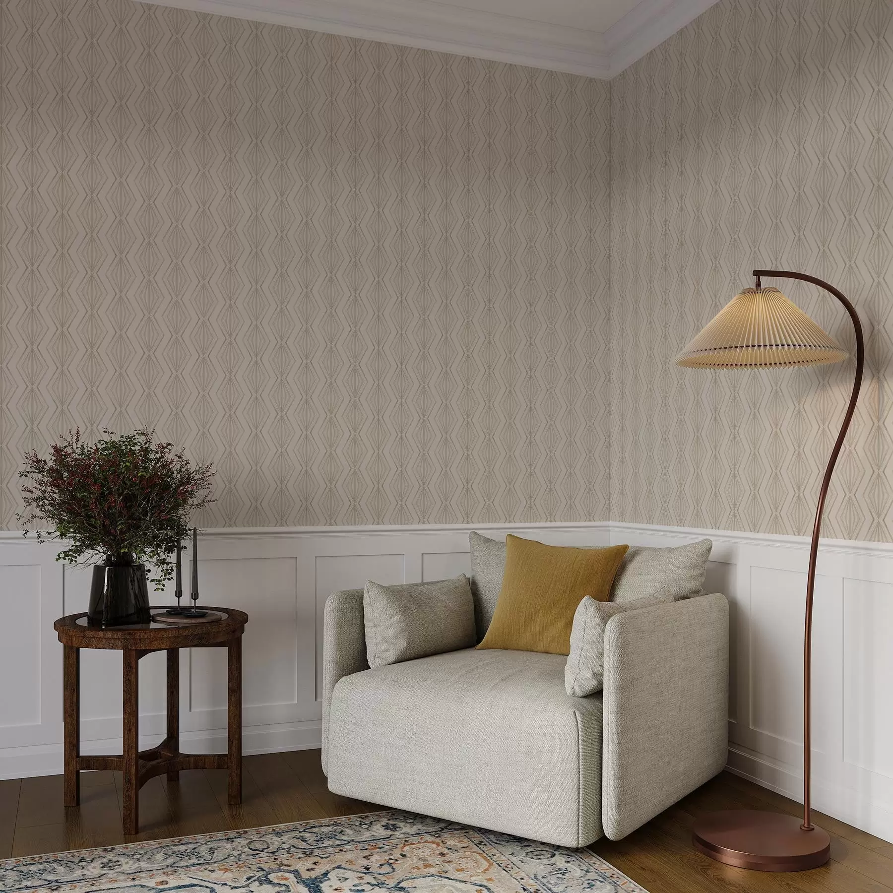 murales de pared Adorno ligero de diamantes en tranquilos tonos beige. a00925v2