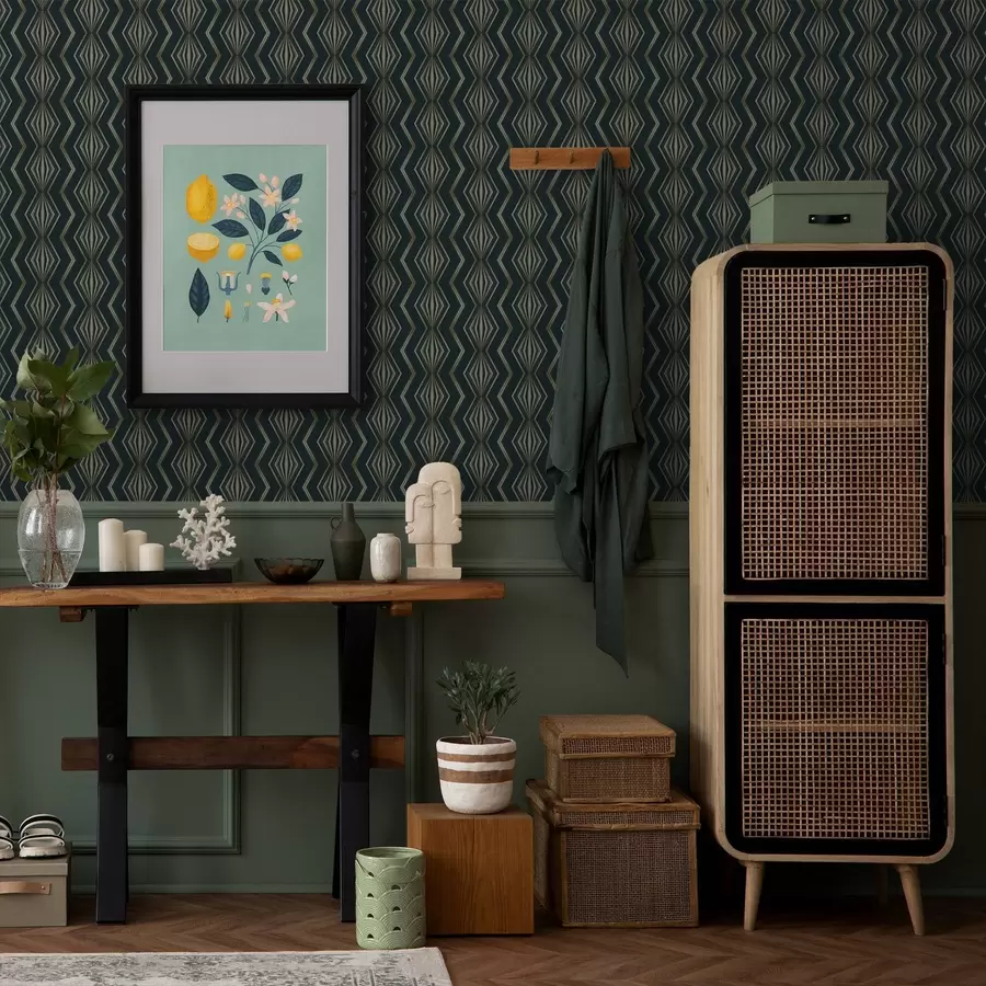 murales de pared Patrón geométrico de rombos en color verde azulado oscuro a00973v1