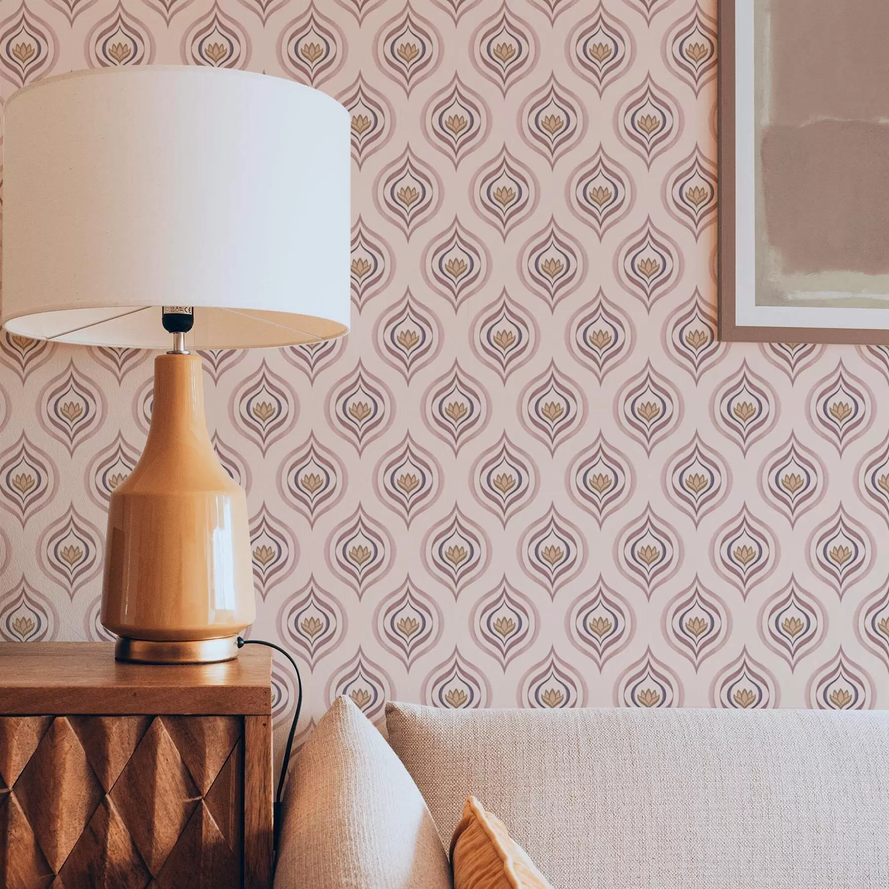 murales de pared Motivo rítmico con una flor sobre un fondo empolvado a00977