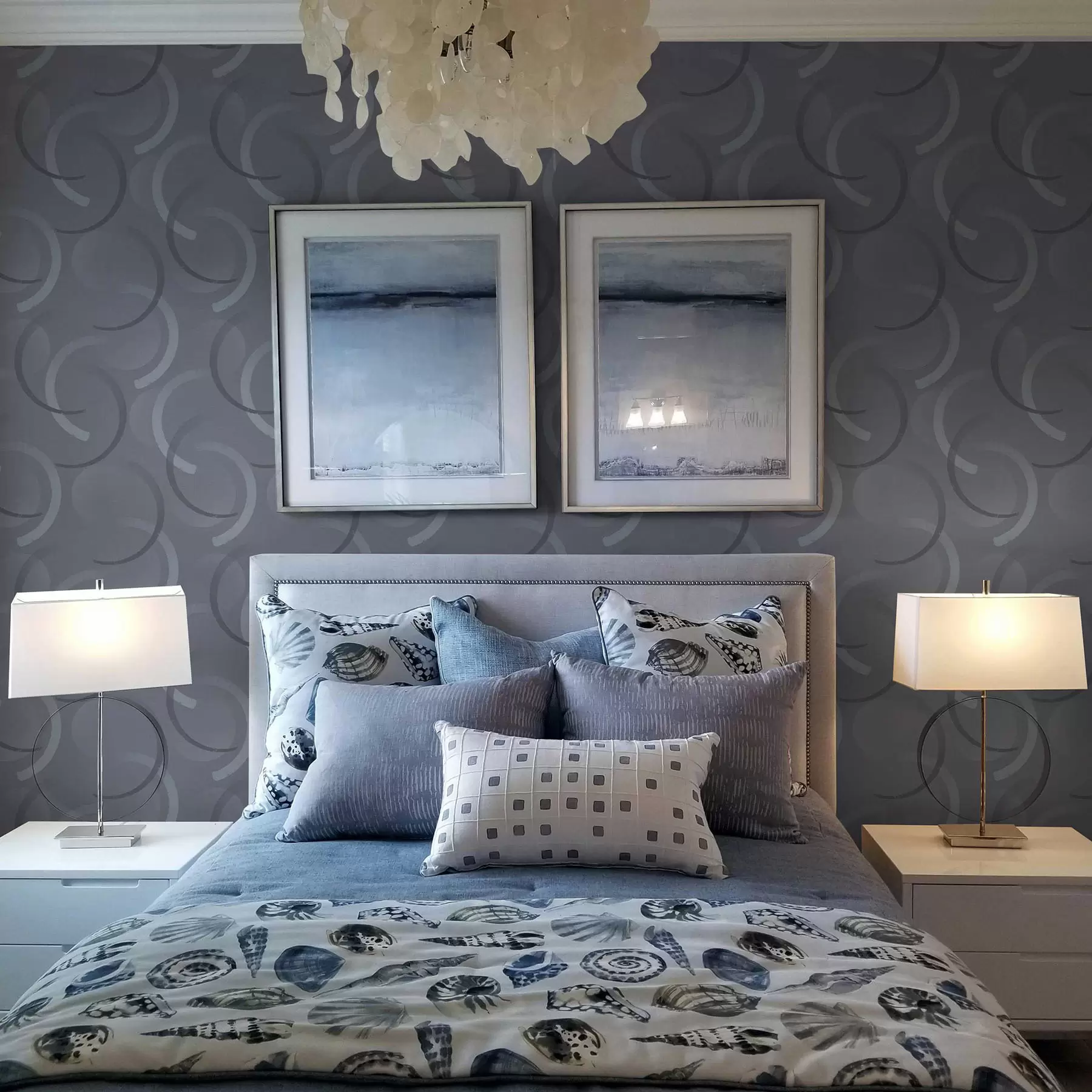 murales de pared Medios círculos grises y círculos borrosos sobre un fondo texturizado. a00981