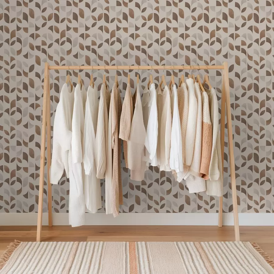 murales de pared Ritmo de semicírculos y hojas en cálidos tonos marrón caramelo. a00986v1