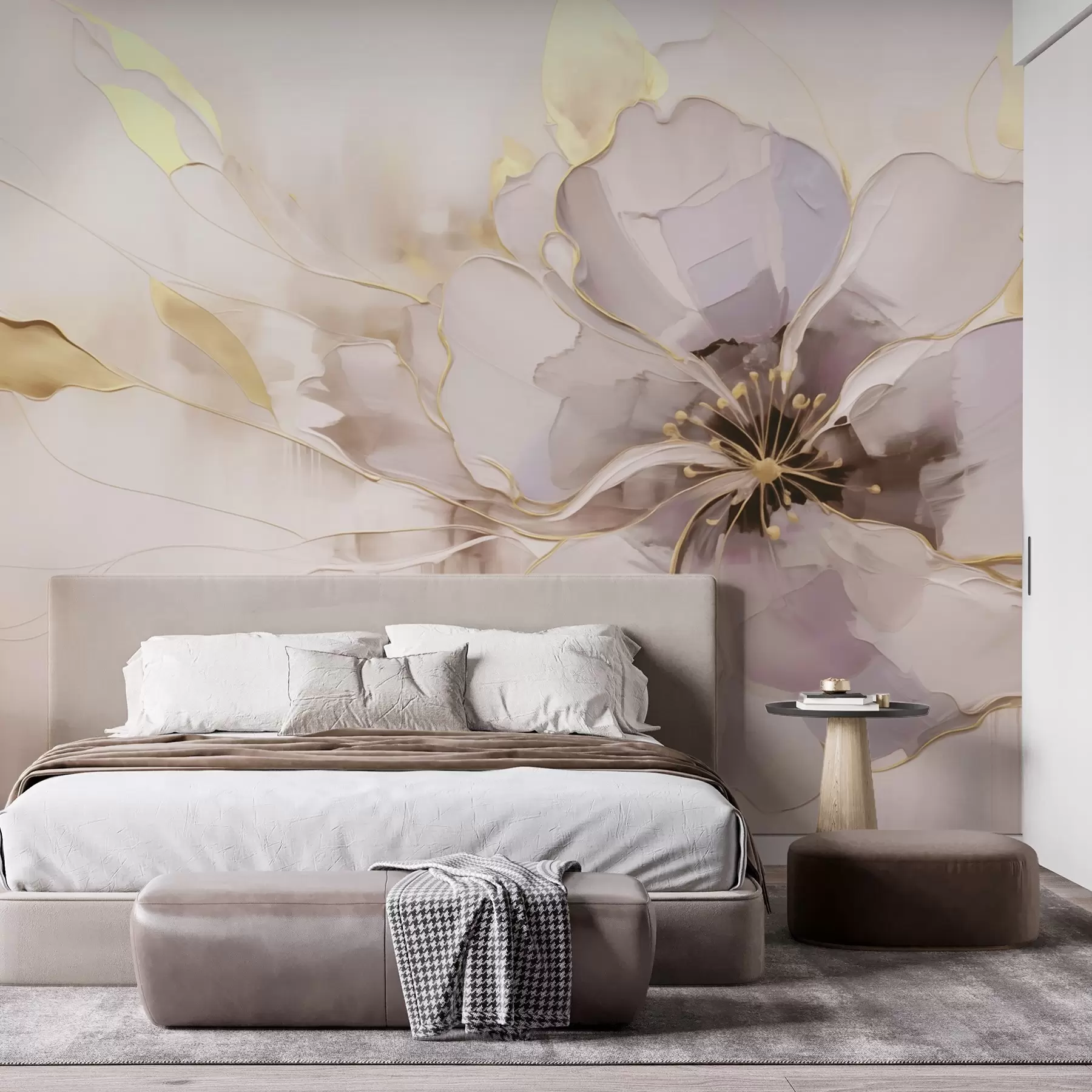 murales de pared Flor azul con detalles amarillos en un estilo abstracto de pinceladas. w09505