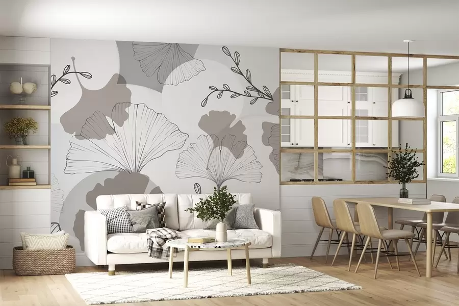 murales de pared Hojas minimalistas de ginkgo w04913