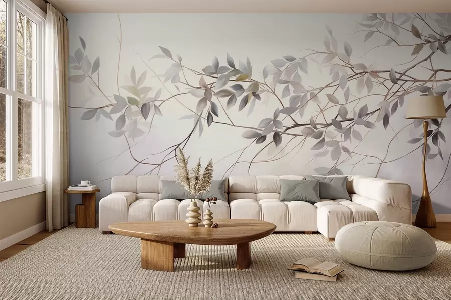 murales de pared Ramas de hojas plateadas w09336
