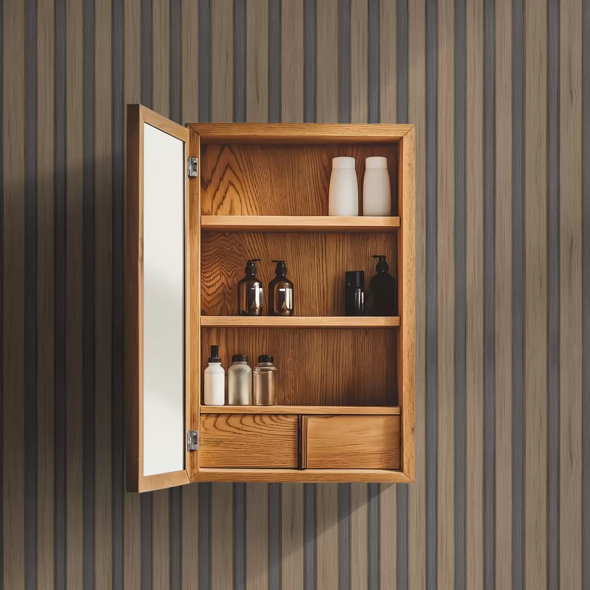 Papel pintado Lamas verticales de madera con inserciones gris oscuro. a00991