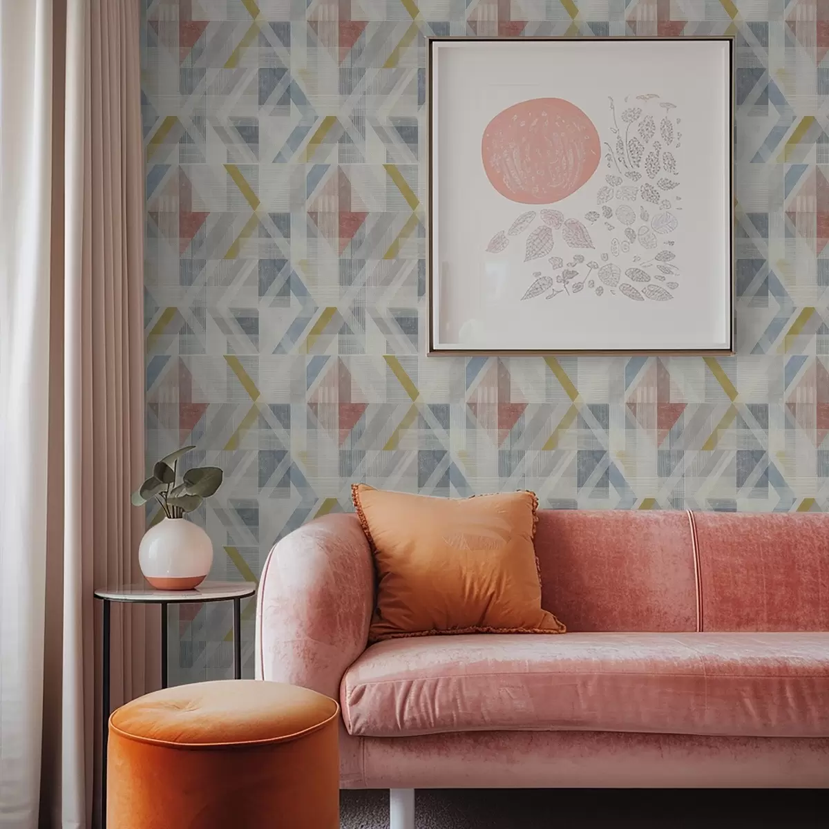 Papel pintado Diseño geométrico con un rombo rojo en el centro. a01055