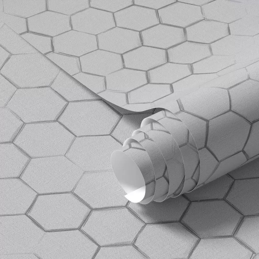 murales de pared Cuadrícula hexagonal fina sobre un fondo texturizado gris claro a01060