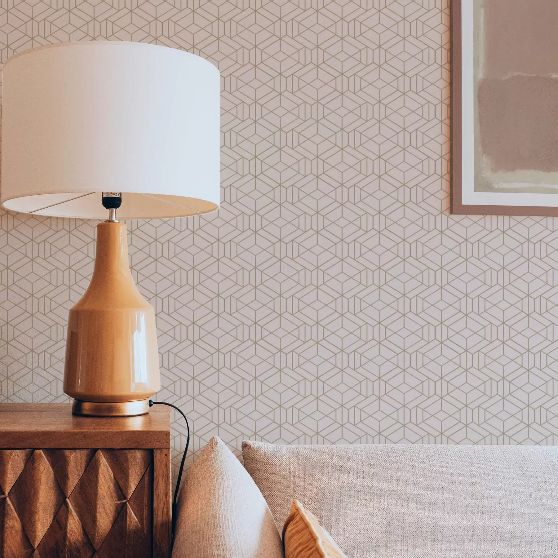 murales de pared Fondo beige cálido con finos cubos gráficos a01067v3