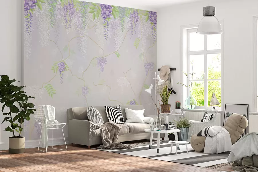 murales de pared Elegante diseño floral en tonos pastel w01685