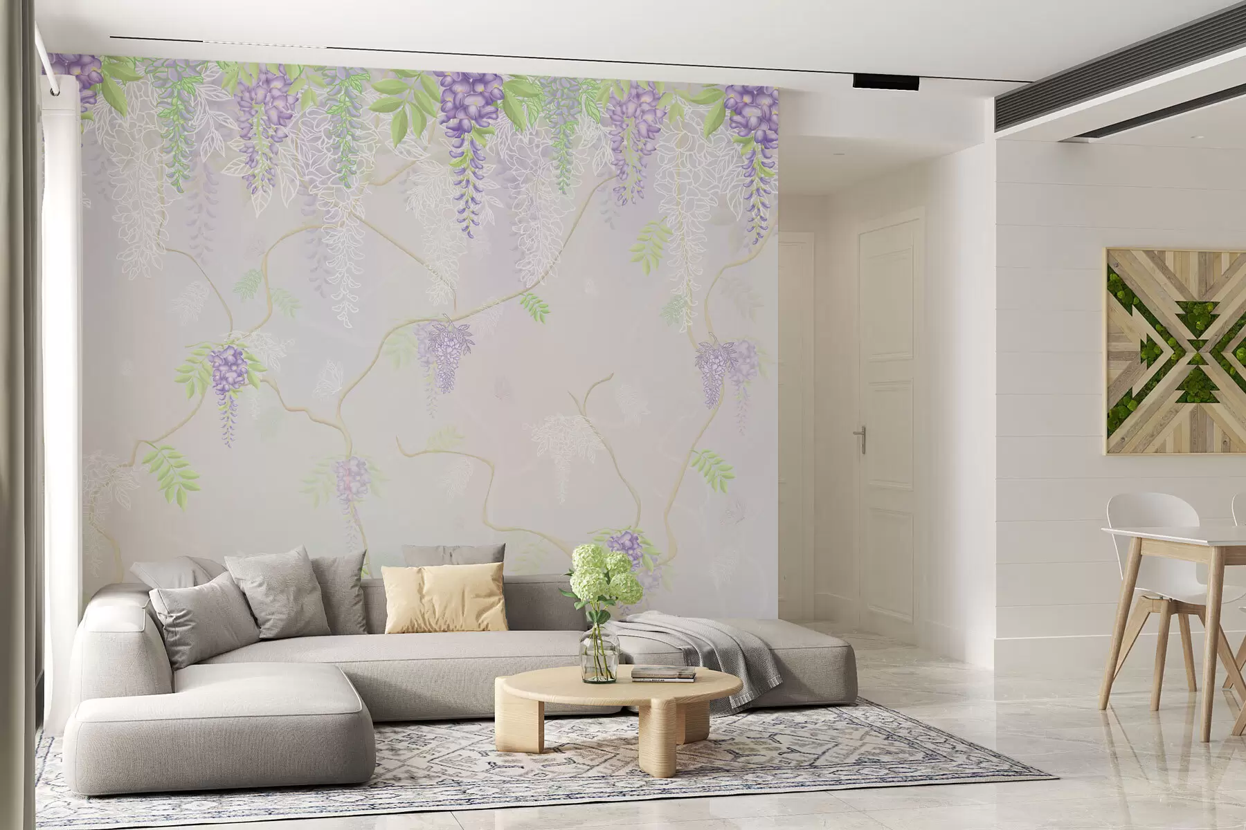 murales de pared Elegante diseño floral en tonos pastel w01685