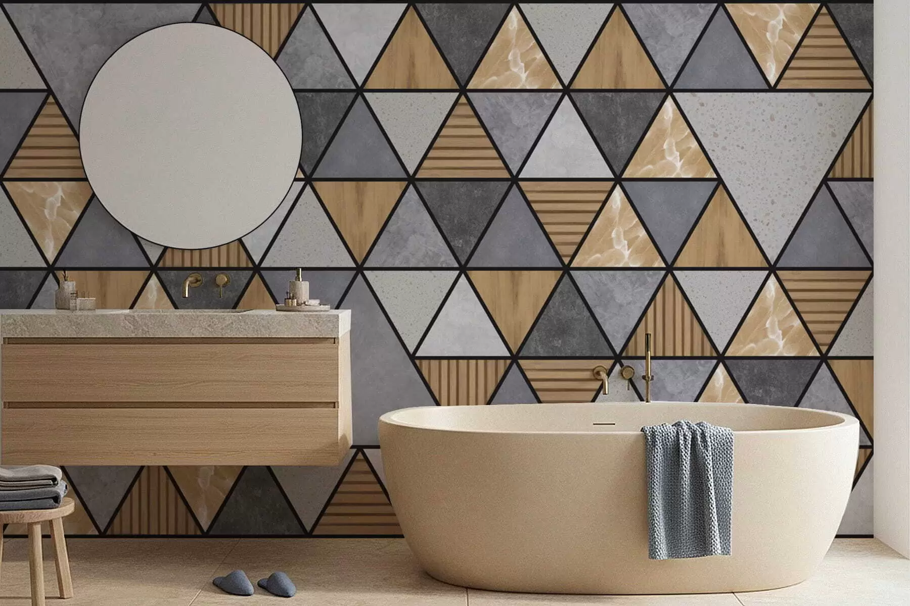 murales de pared Adorno triangular con colores neutros y cálidos. w05096v1