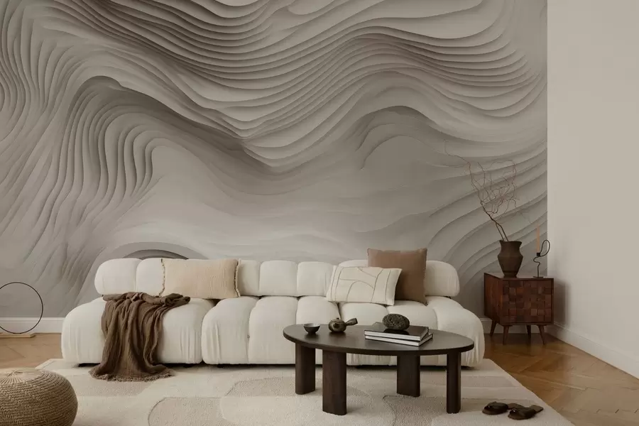 murales de pared imitación de voluminosos relieves escalonados en tonos beige w05061v1