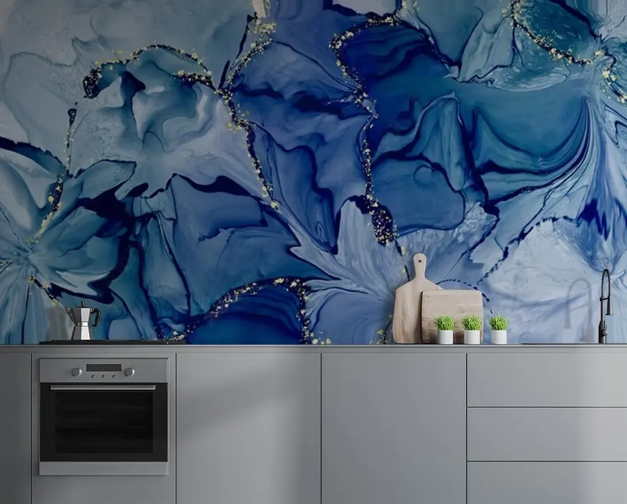 Murales de pared Flores azules con senderos dorados u71858 murales de pared Flores azules con senderos dorados u71858