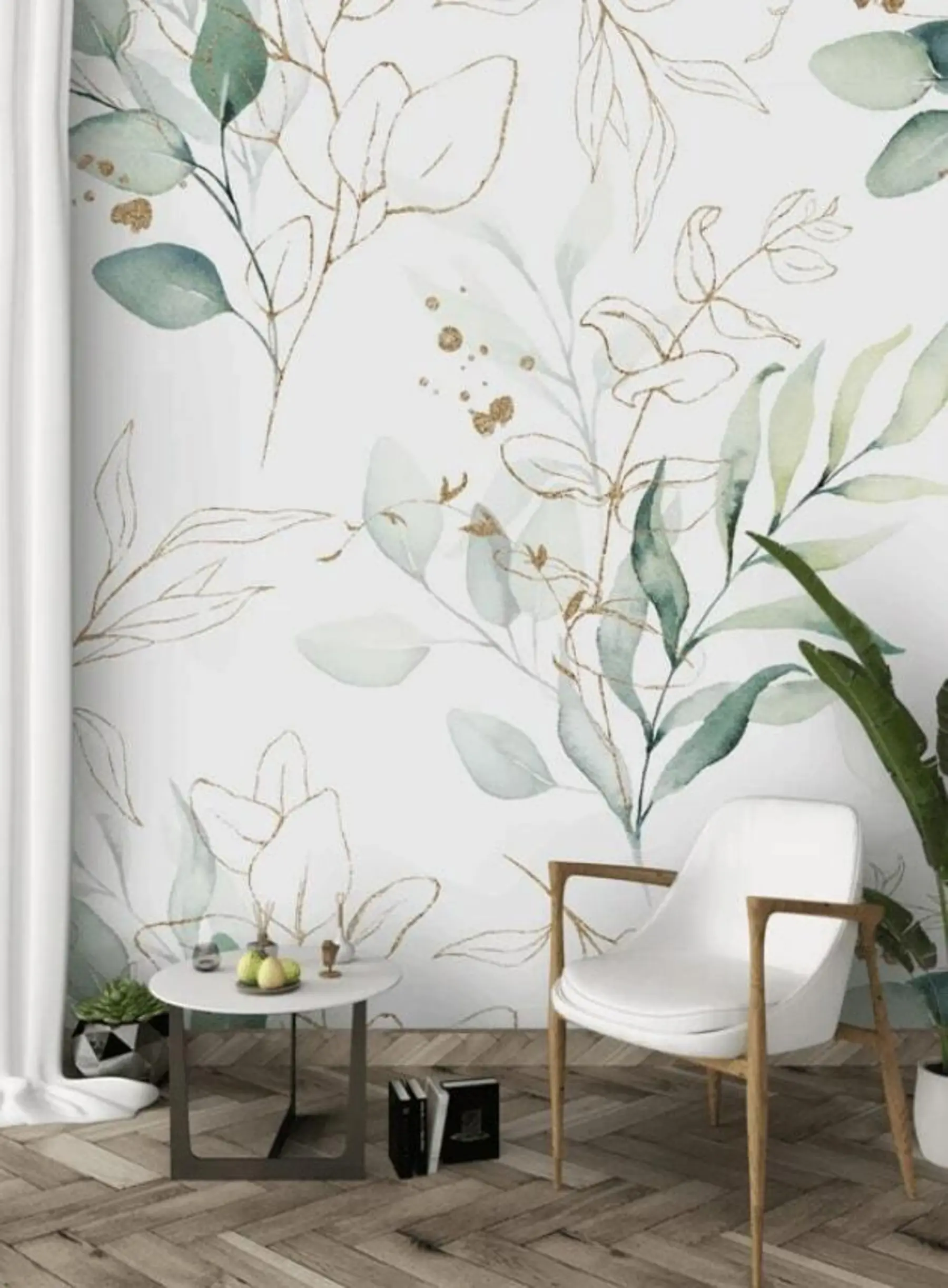 murales de pared Hojas verdes en estilo acuarela u71464