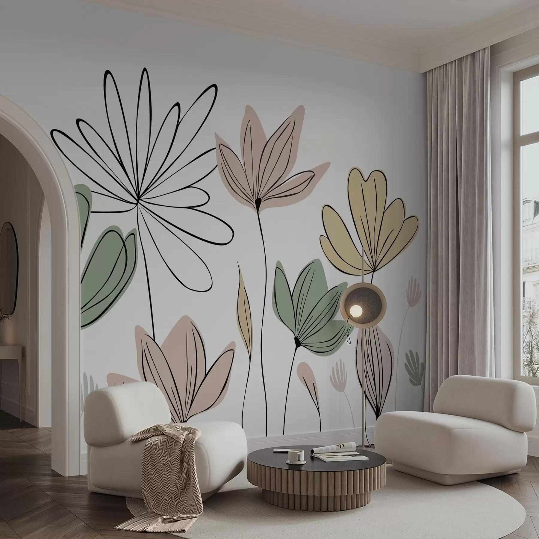 murales de pared Flores de trazo fino w05191