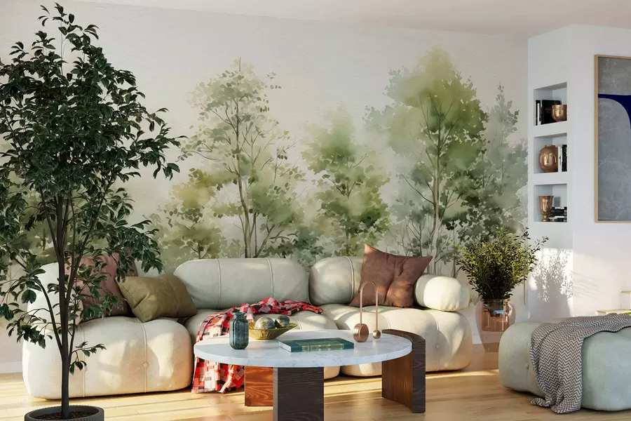 murales de pared Bosque caducifolio en acuarela w05180