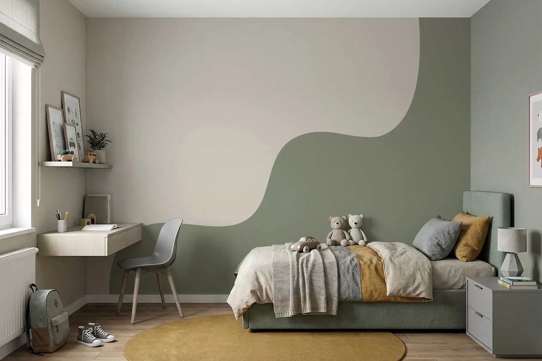 murales de pared Formas abstractas suaves en tonos beige claro y verde. w05097
