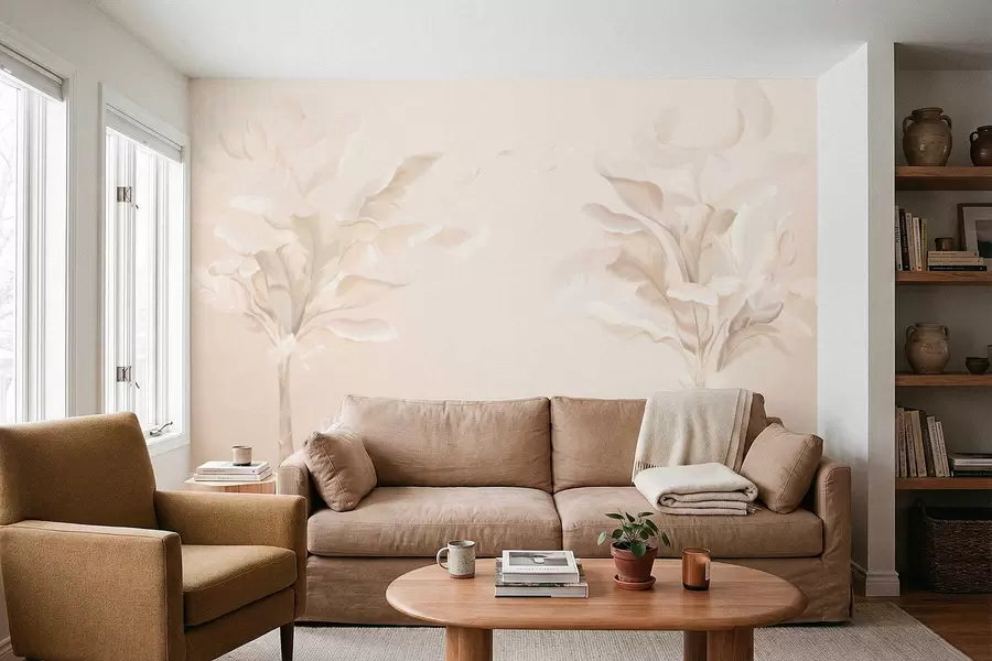 murales de pared Plantas decorativas aireadas en cálidos tonos cremosos. w05126