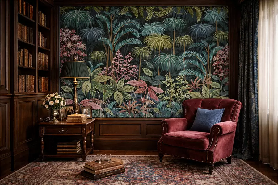 murales de pared Follaje tropical denso con hojas grandes. w05116